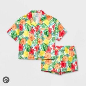 Art Class Girls 2 Piece Satin Green Floral Pajama Set Youth size L 10/12